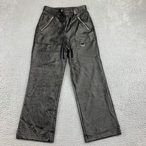 NEW Topshop Pants Womens 4 (26x25) Black Faux Leather Baggy Zip Pockets $75